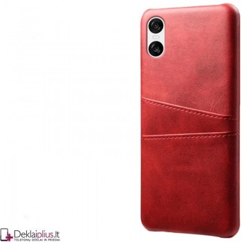 Dirbtinės odos nugarėlė - dėklas su skyreliais - raudonas (Sony Xperia 10 VI) Dirbtinės odos nugarėlė - dėklas su skyreliais - raudonas (Sony Xperia 10 VI)